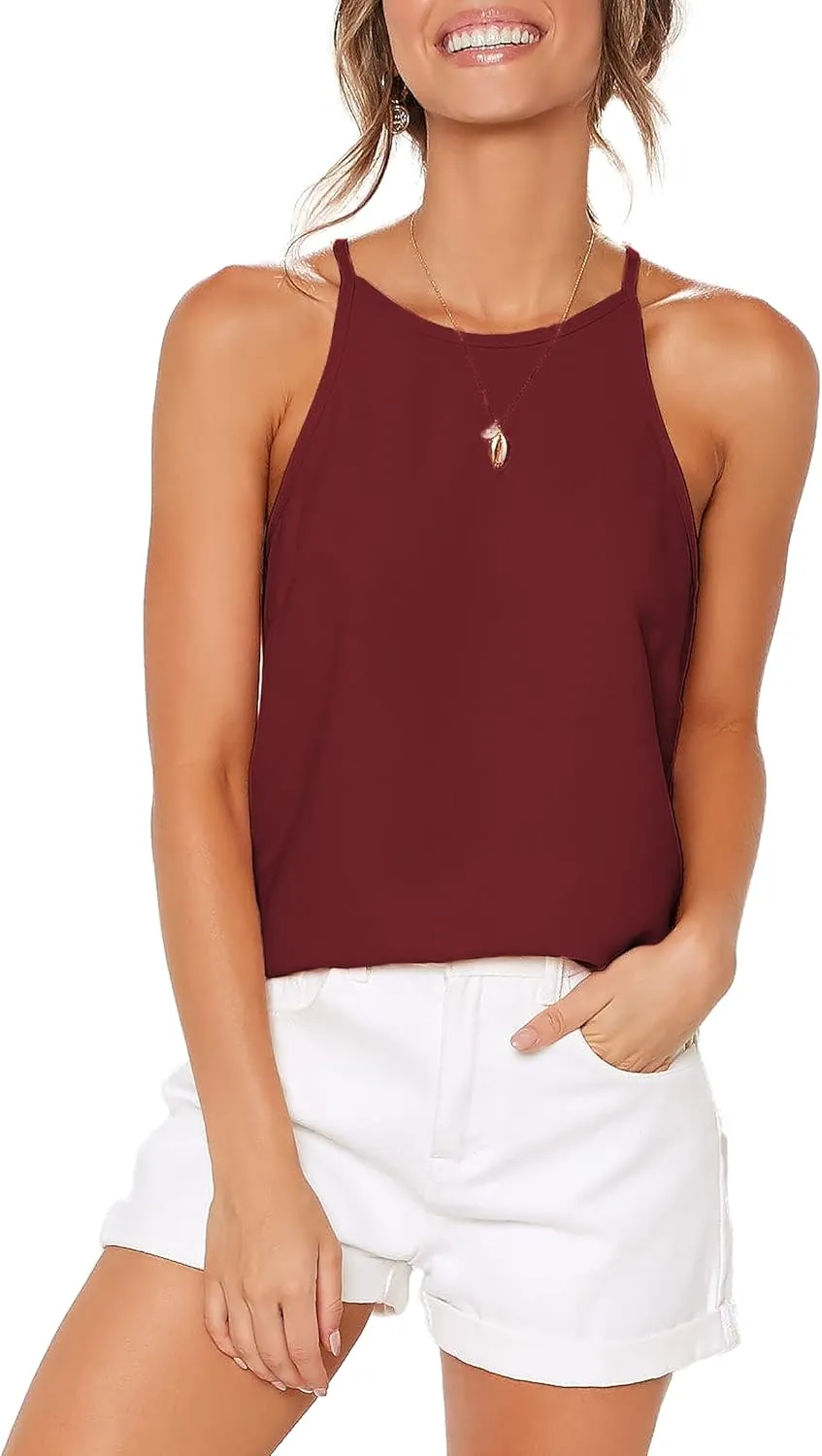 LouKeith Womens Tank Top Racerback Halter Tops Sleeveless Shirts Spaghetti Strap Camisole Casual Summer Basic Blouses