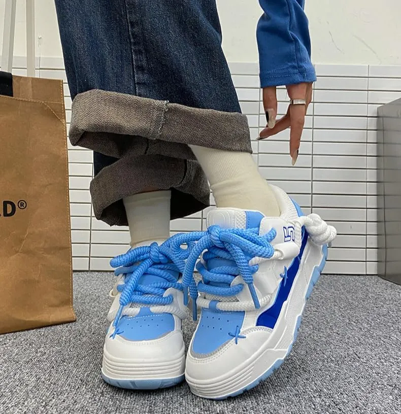 Low-Top Women's Cute Chunky Lace-Up Sneakers - Thick Sole Casual Athletic Shoes, All-Season Design