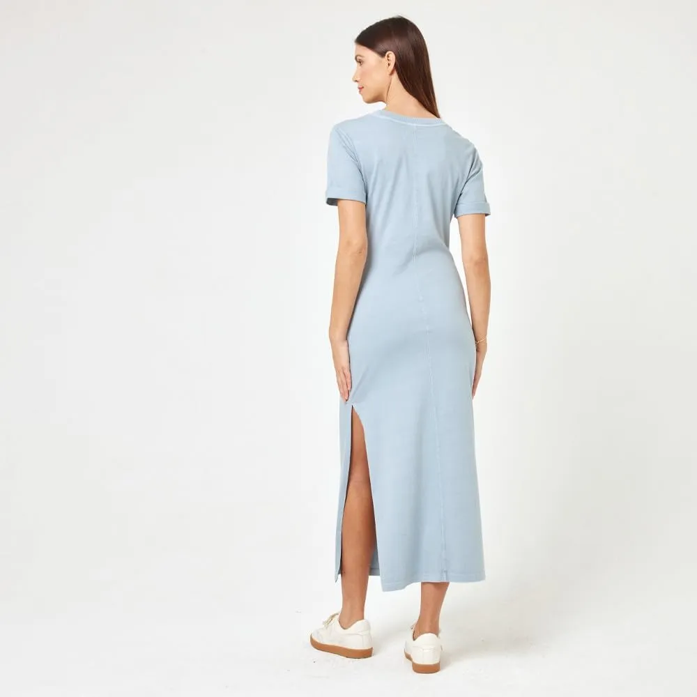 L*Space Drew Dress for Women, Everyday Twist Front Midi Dress Featuring Short, Cuffed Sleeves, Relaxed Fit & Leg Slit