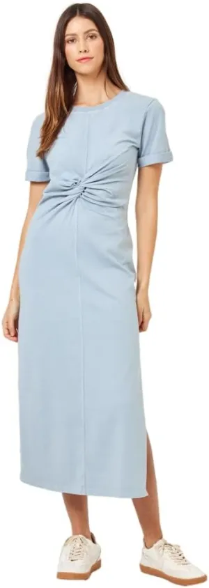 L*Space Drew Dress for Women, Everyday Twist Front Midi Dress Featuring Short, Cuffed Sleeves, Relaxed Fit & Leg Slit