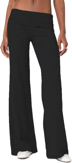 Luckinbaby Women's Flare Skinny Pants Fold Over Leggings Stretch Bootcut Bell Bottom Slim Fit Yoga Pants Y2k Joggers
