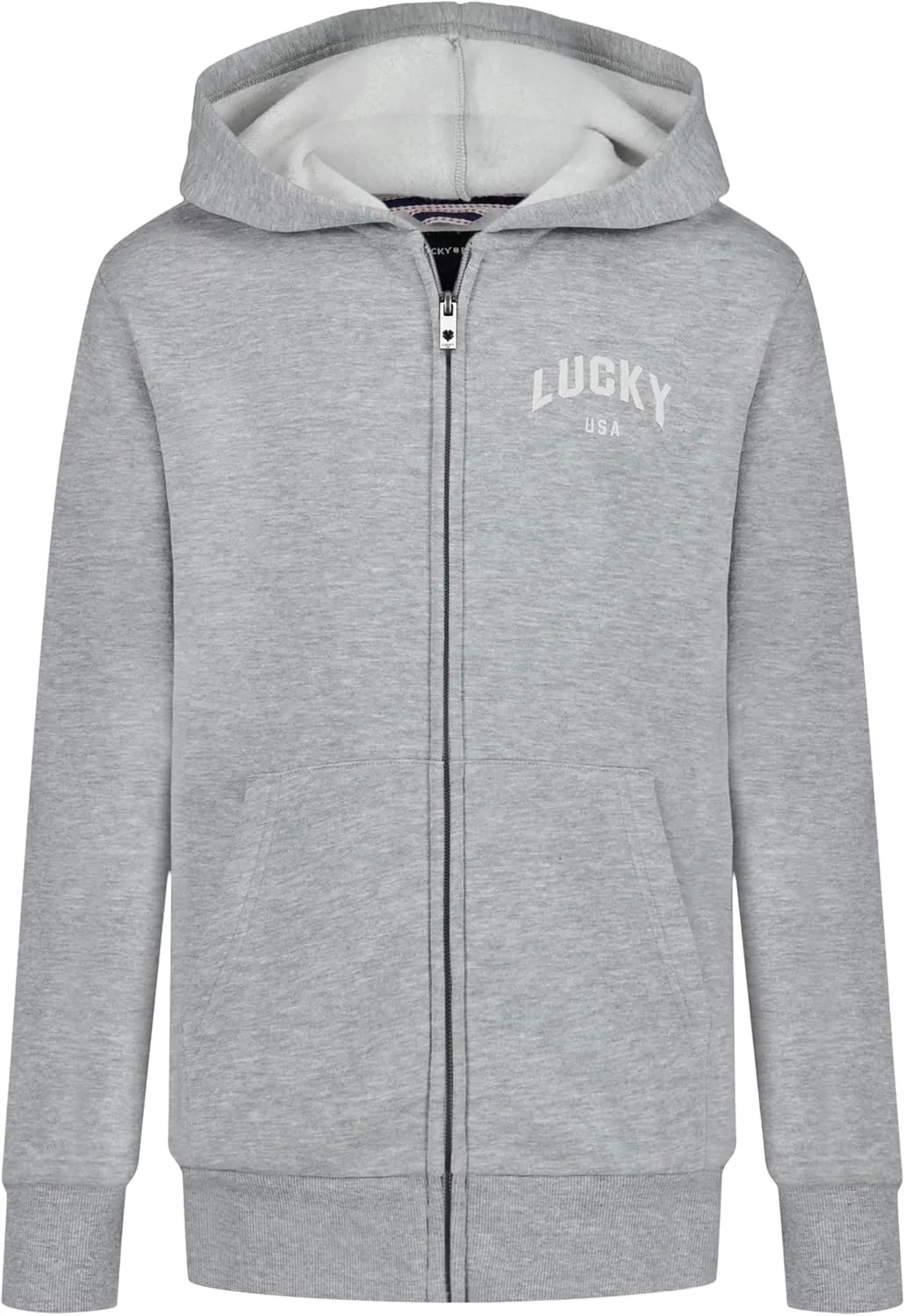 Lucky Brand Boys' Long Sleeve Fleece Full Zip Hoodie, Comfortable, Relaxed Fit with Front Pockets
