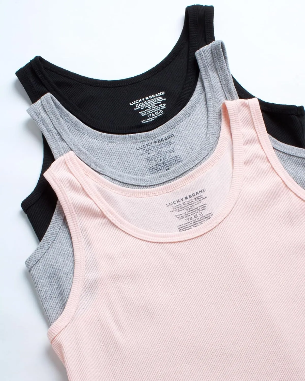 Lucky Brand Women's Tank Top - 3 Pack Stretch Cotton Scoop Neck Ribbed Sleeveless T-Shirt (S-XL)