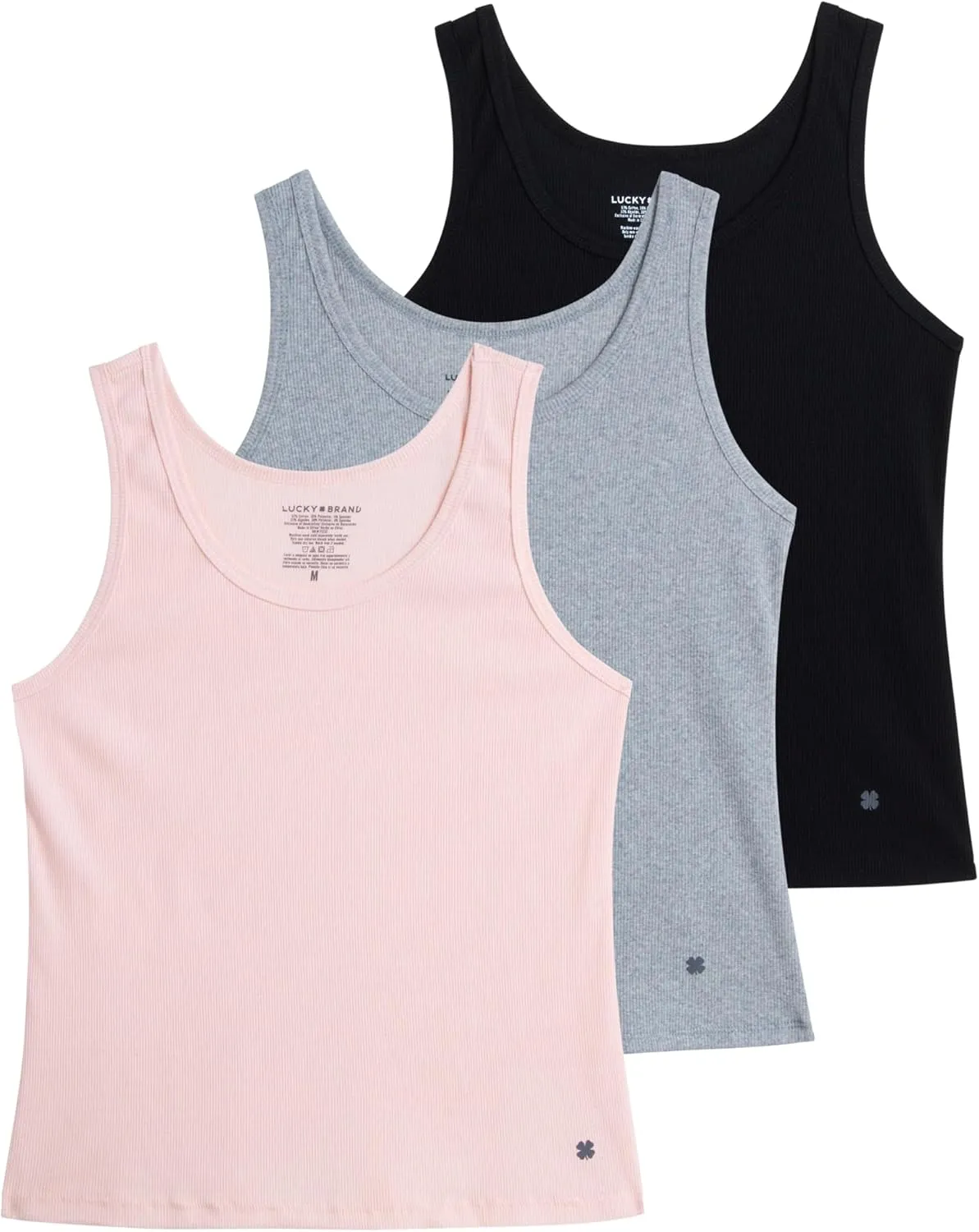 Lucky Brand Women's Tank Top - 3 Pack Stretch Cotton Scoop Neck Ribbed Sleeveless T-Shirt (S-XL)