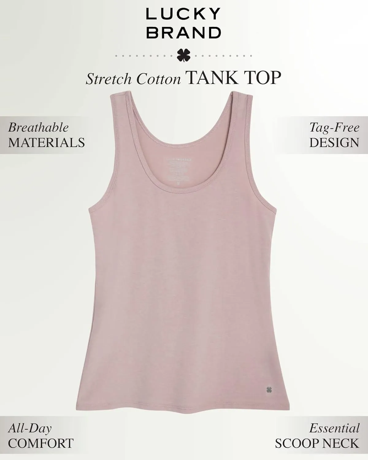 Lucky Brand Women's Tank Top - 4 Pack Stretch Cotton Scoop Neck Sleeveless T-Shirt (S-XL)