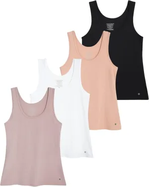 Lucky Brand Women's Tank Top - 4 Pack Stretch Cotton Scoop Neck Sleeveless T-Shirt (S-XL)