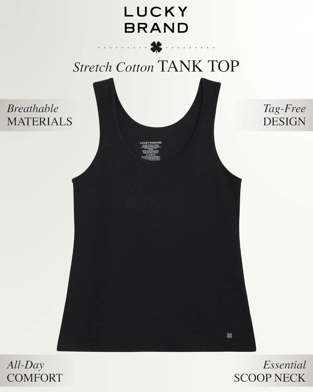 Lucky Brand Women's Tank Top - 4 Pack Stretch Cotton Scoop Neck Sleeveless T-Shirt (S-XL)