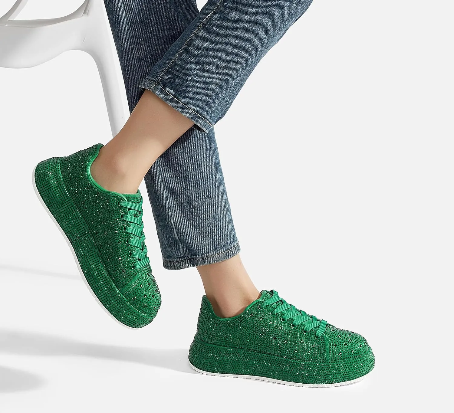 LUCKY STEP Rhinestone Sneakers for Women Platform Sparkly Glitter Bling Tennis Shoes Fashion Bedazzled Wedding Bridal Party Walking Sneakers