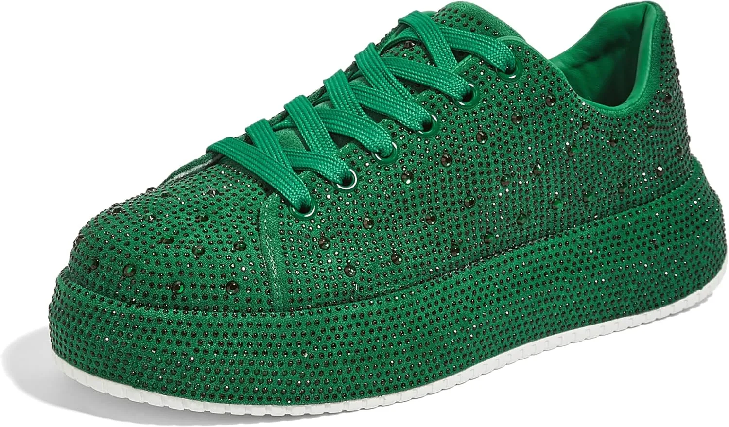 LUCKY STEP Rhinestone Sneakers for Women Platform Sparkly Glitter Bling Tennis Shoes Fashion Bedazzled Wedding Bridal Party Walking Sneakers