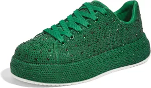 LUCKY STEP Rhinestone Sneakers for Women Platform Sparkly Glitter Bling Tennis Shoes Fashion Bedazzled Wedding Bridal Party Walking Sneakers