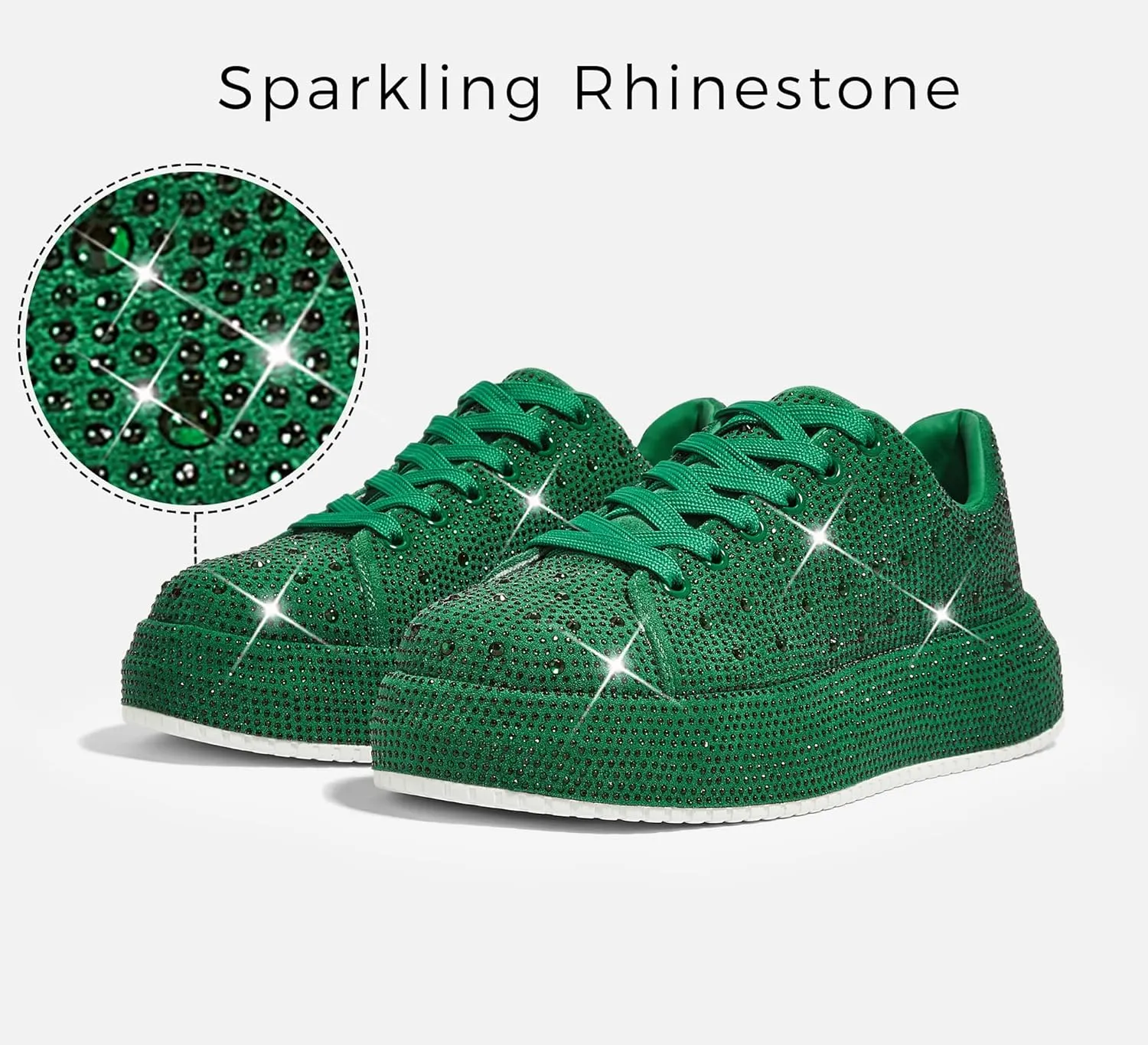 LUCKY STEP Rhinestone Sneakers for Women Platform Sparkly Glitter Bling Tennis Shoes Fashion Bedazzled Wedding Bridal Party Walking Sneakers