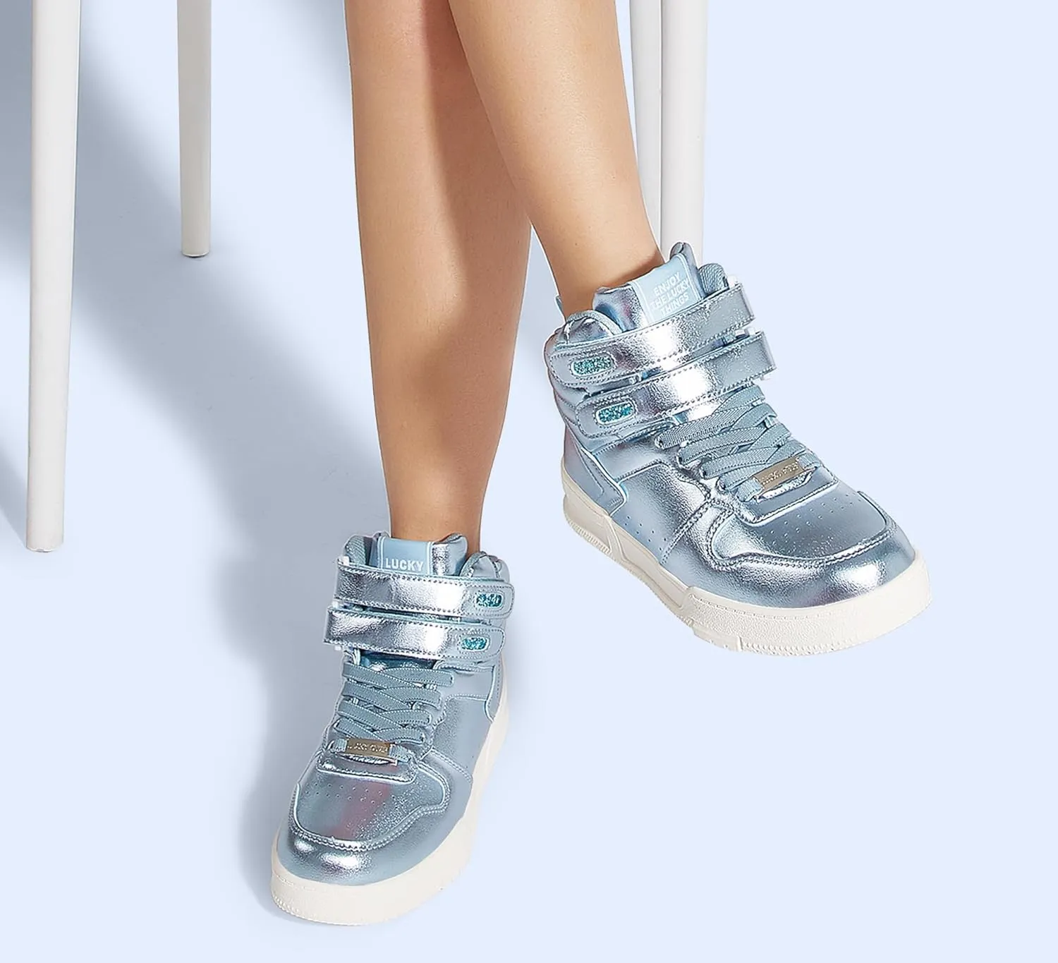 LUCKY STEP Women's High Top Fashion Sneakers Basketball Ankle Boots Walking Tennis Shoes Platform Hook and Loop Casual Faux Leather Sneaker