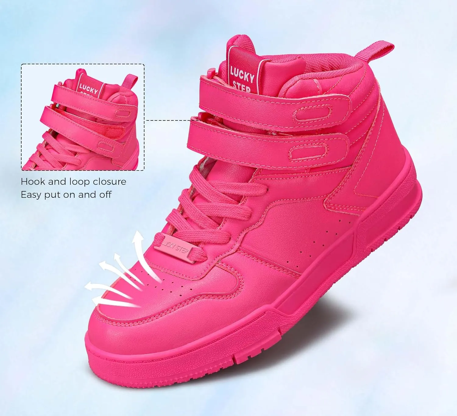 LUCKY STEP Women's High Top Fashion Sneakers Basketball Ankle Boots Walking Tennis Shoes Platform Hook and Loop Casual Faux Leather Sneaker