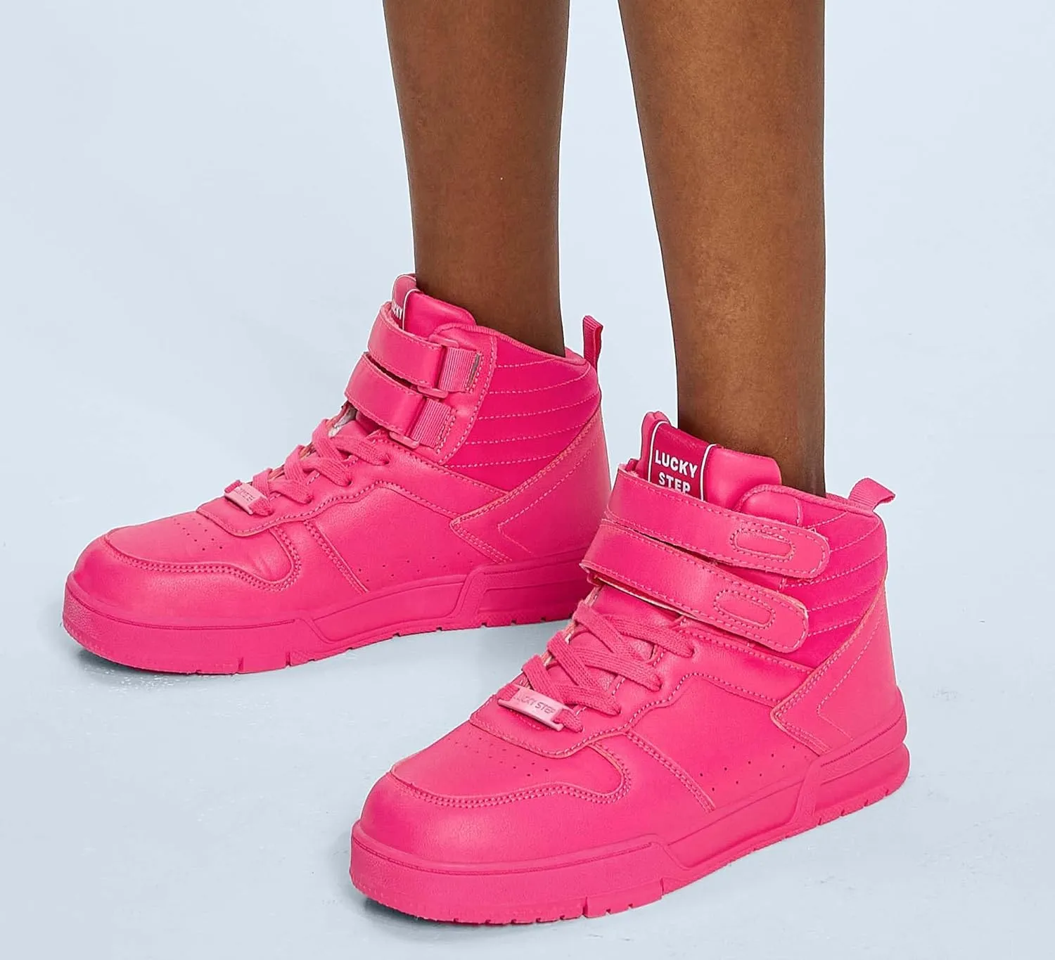 LUCKY STEP Women's High Top Fashion Sneakers Basketball Ankle Boots Walking Tennis Shoes Platform Hook and Loop Casual Faux Leather Sneaker