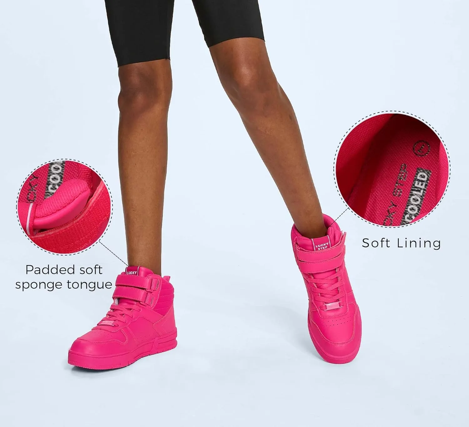 LUCKY STEP Women's High Top Fashion Sneakers Basketball Ankle Boots Walking Tennis Shoes Platform Hook and Loop Casual Faux Leather Sneaker