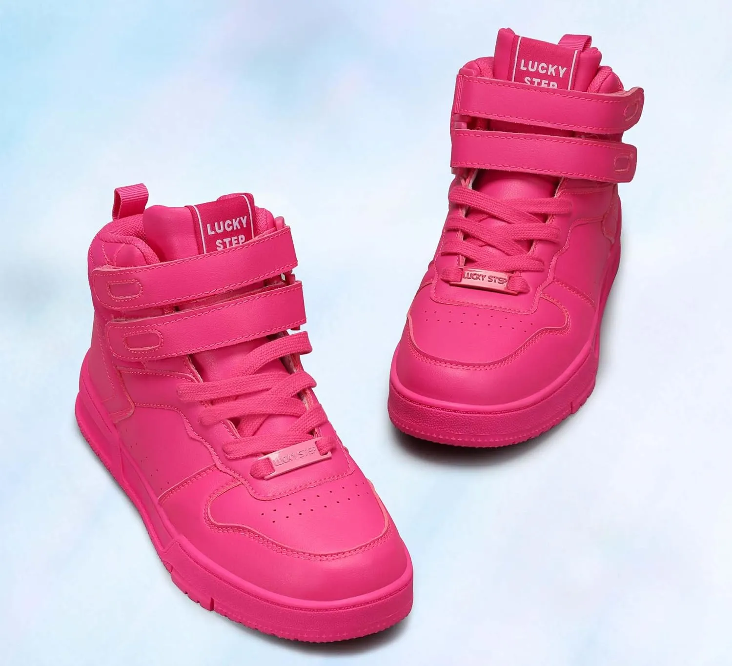 LUCKY STEP Women's High Top Fashion Sneakers Basketball Ankle Boots Walking Tennis Shoes Platform Hook and Loop Casual Faux Leather Sneaker