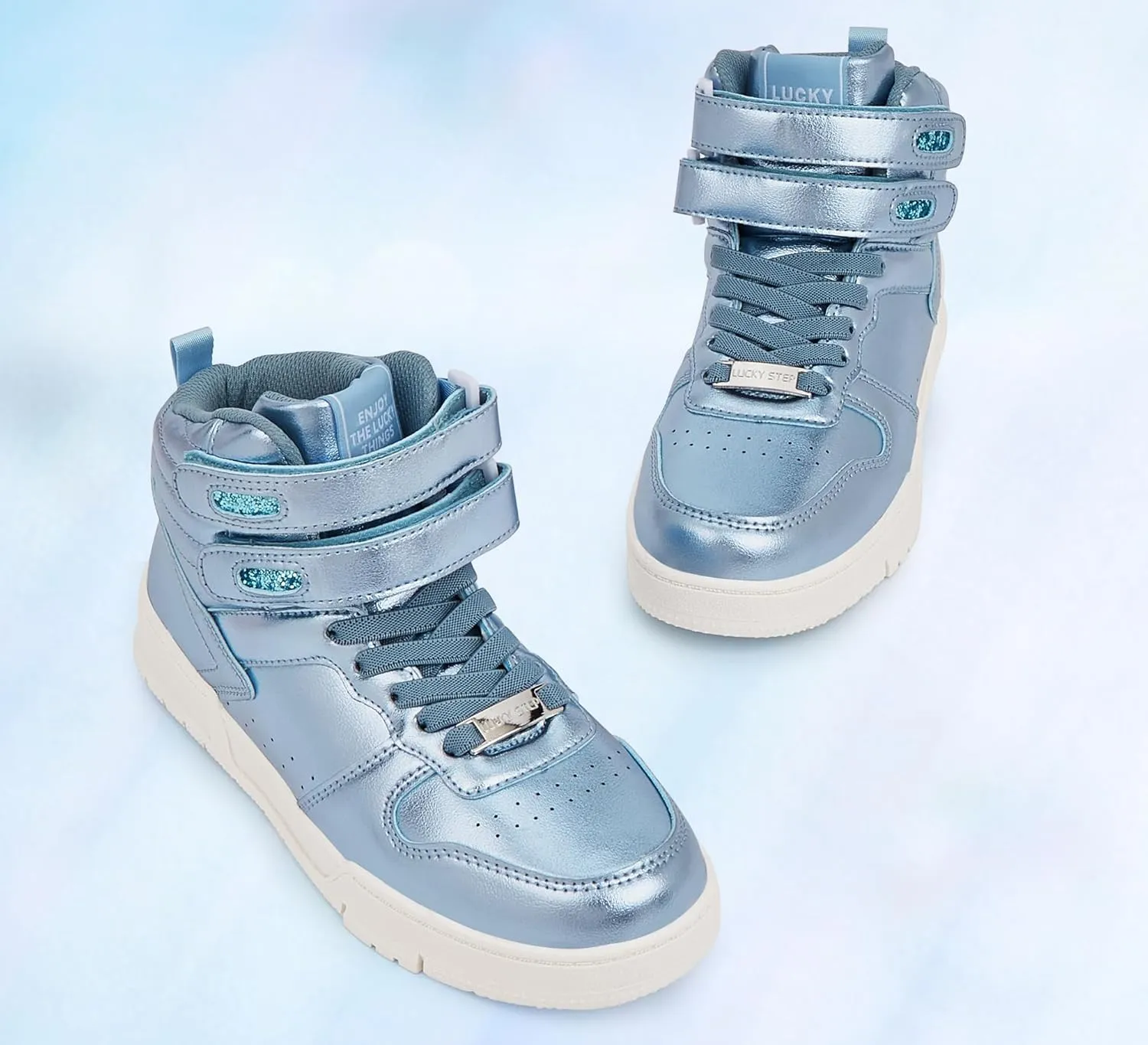 LUCKY STEP Women's High Top Fashion Sneakers Basketball Ankle Boots Walking Tennis Shoes Platform Hook and Loop Casual Faux Leather Sneaker