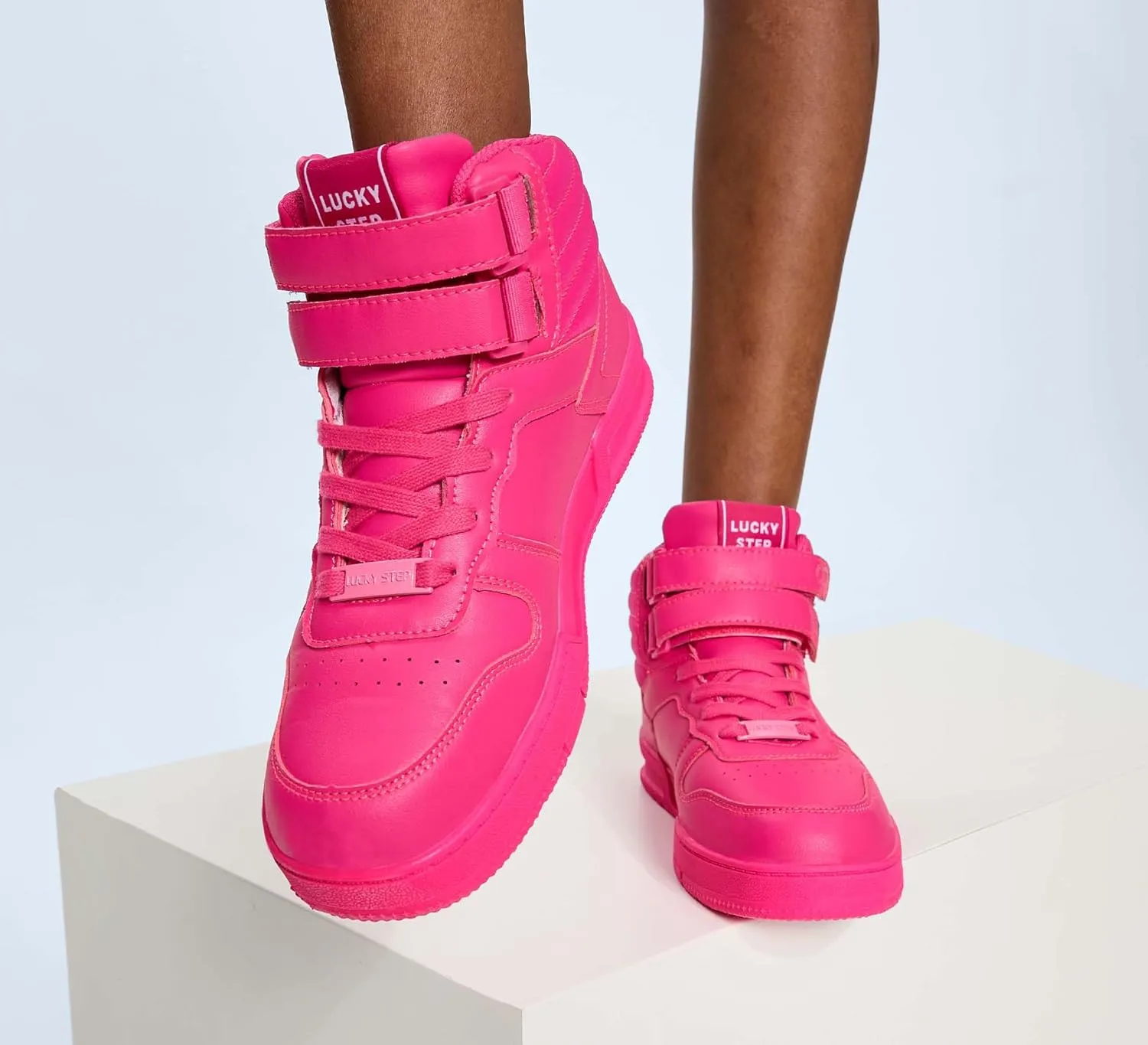 LUCKY STEP Women's High Top Fashion Sneakers Basketball Ankle Boots Walking Tennis Shoes Platform Hook and Loop Casual Faux Leather Sneaker