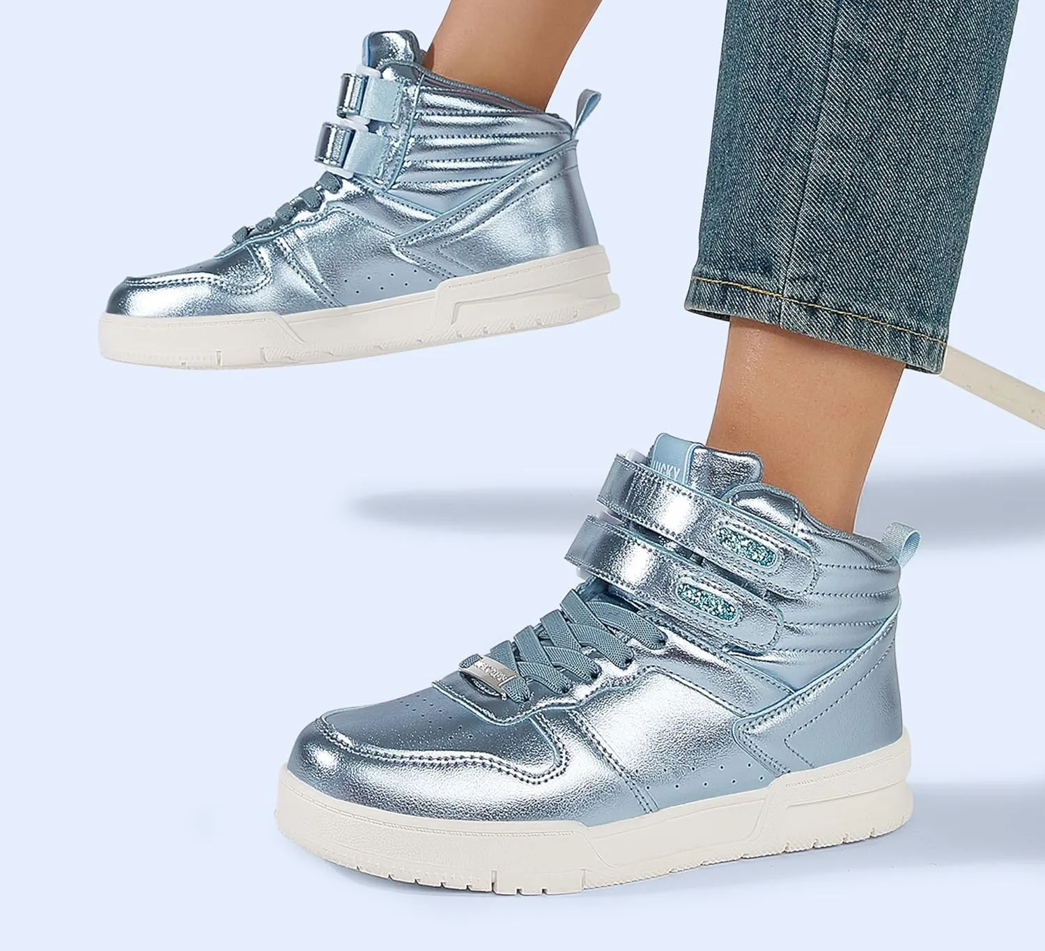 LUCKY STEP Women's High Top Fashion Sneakers Basketball Ankle Boots Walking Tennis Shoes Platform Hook and Loop Casual Faux Leather Sneaker
