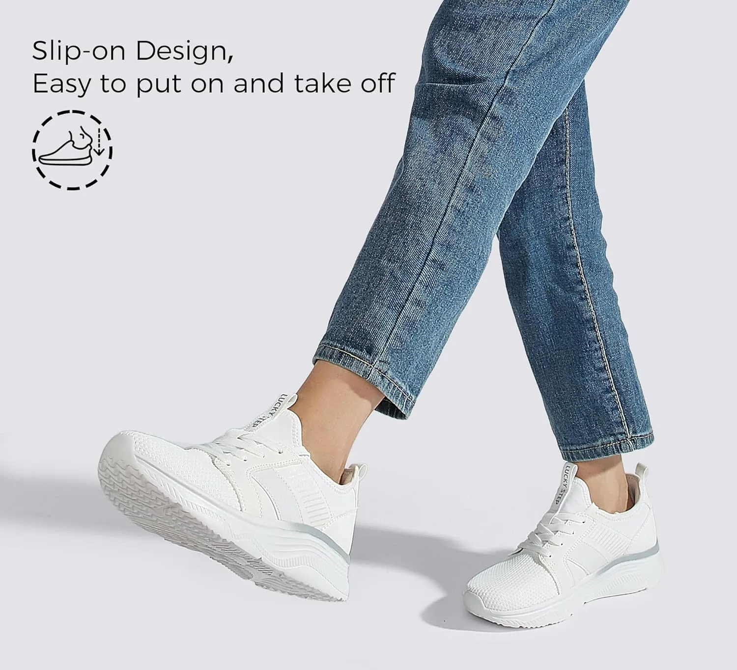 LUCKY STEP Women's Mesh Slip On Walking Shoes Platform Tennis Running Sneakers Breathable Lightweight Training Workout Athletic Gym Footwear