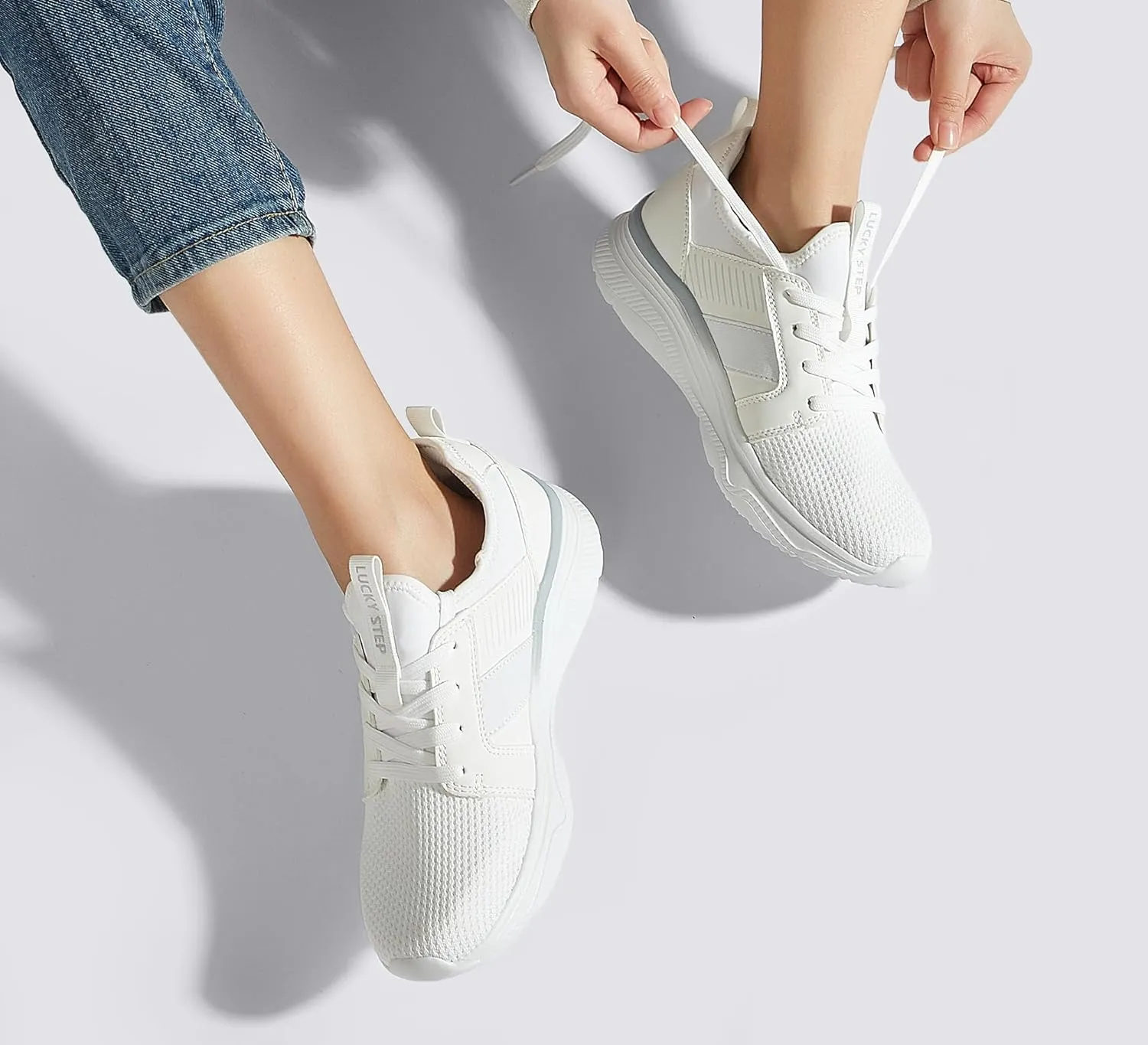 LUCKY STEP Women's Mesh Slip On Walking Shoes Platform Tennis Running Sneakers Breathable Lightweight Training Workout Athletic Gym Footwear