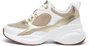 LUCKY STEP Women's Wedge Sneakers Fashion Heeled Cliff Platform Glitter Lace Up Metallic Casual Shoes