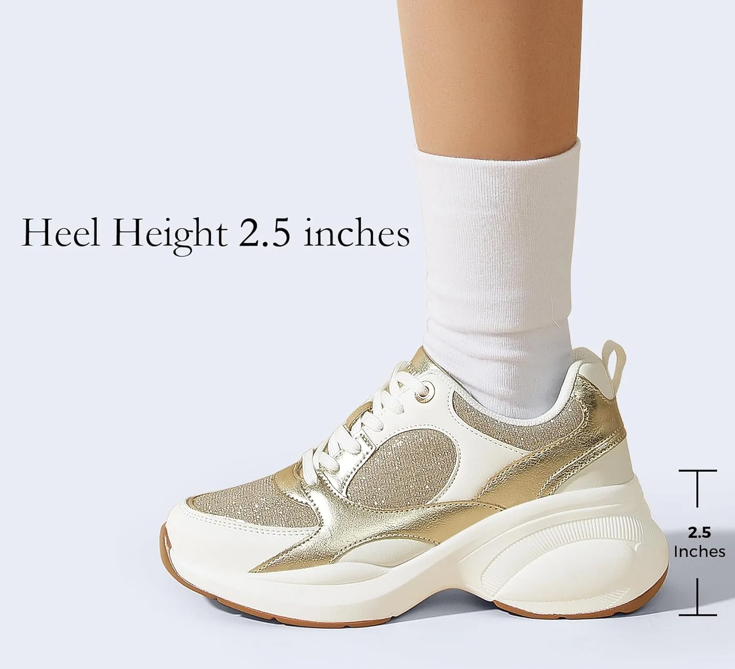 LUCKY STEP Women's Wedge Sneakers Fashion Heeled Cliff Platform Glitter Lace Up Metallic Casual Shoes