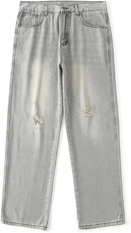 LUOBANIU Men's Baggy Jeans Hip Hop Loose fit 90s Vintage Denim Pants Dance Skater Skateboard Pants Straight Leg Jeans