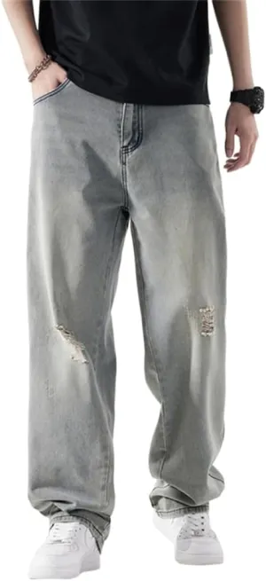 LUOBANIU Men's Baggy Jeans Hip Hop Loose fit 90s Vintage Denim Pants Dance Skater Skateboard Pants Straight Leg Jeans