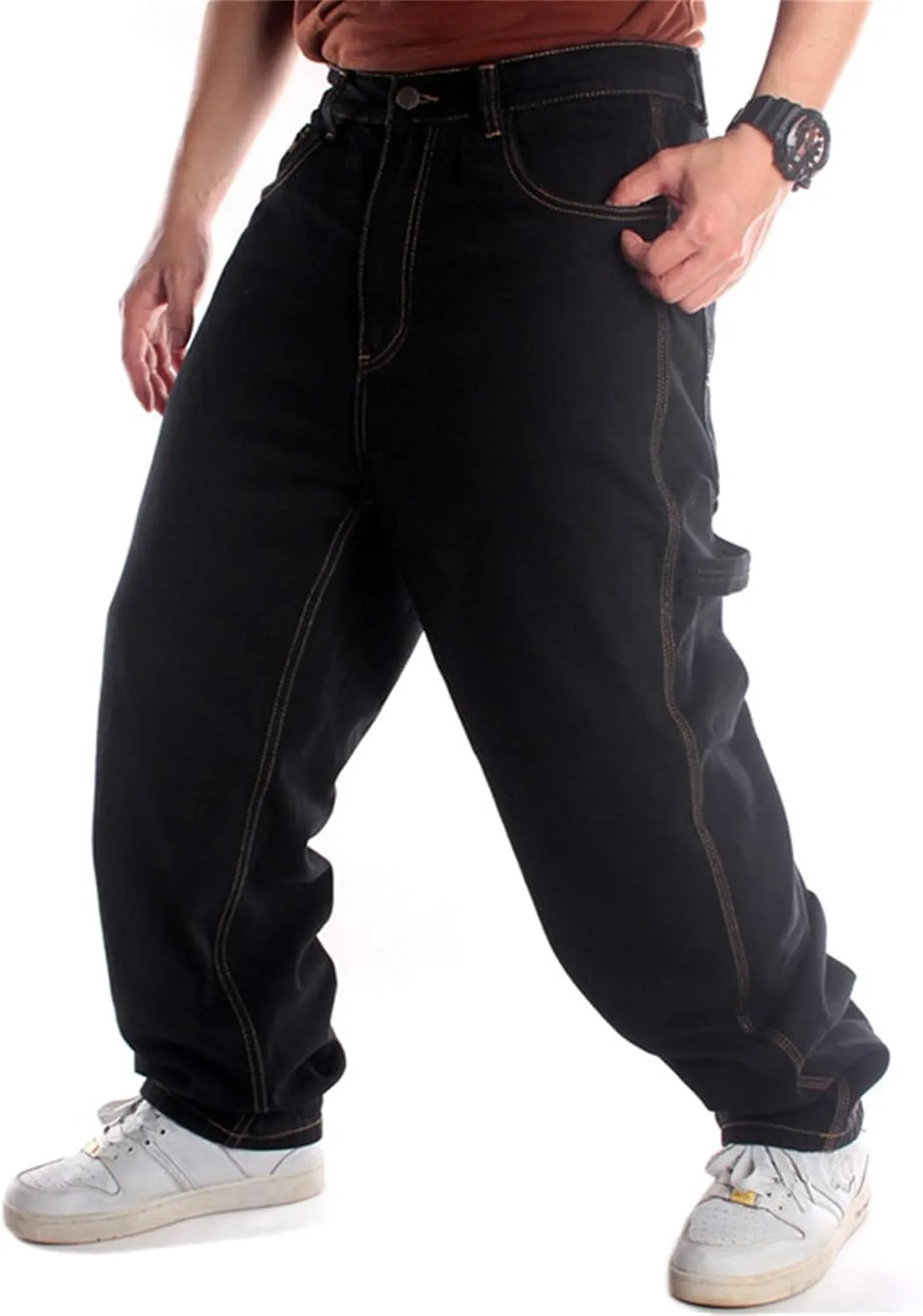 LUOBANIU Men's Baggy Jeans Vintage Denim Loose Fit Hip Hop Style Dance Skateboard Pants