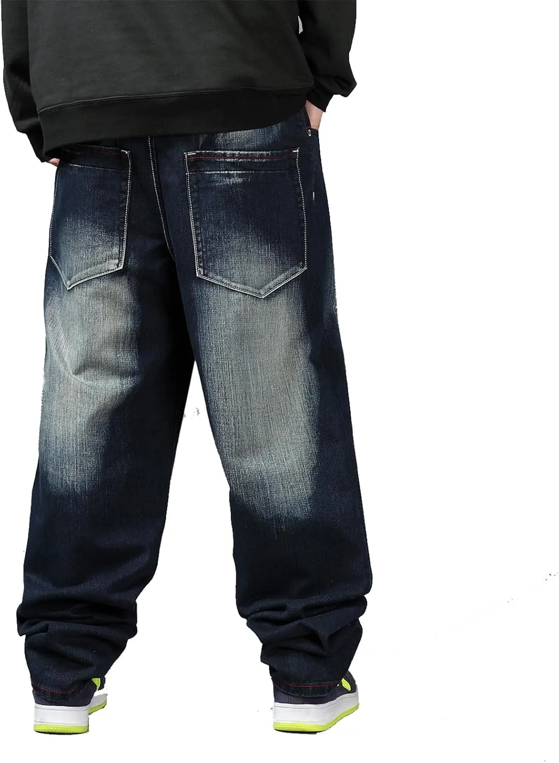 LUOBANIU Men's Vintage Hip Hop Style Baggy Jeans Denim Loose Fit Straight Leg Dance Skateboard Pants