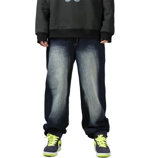 LUOBANIU Men's Vintage Hip Hop Style Baggy Jeans Denim Loose Fit Straight Leg Dance Skateboard Pants
