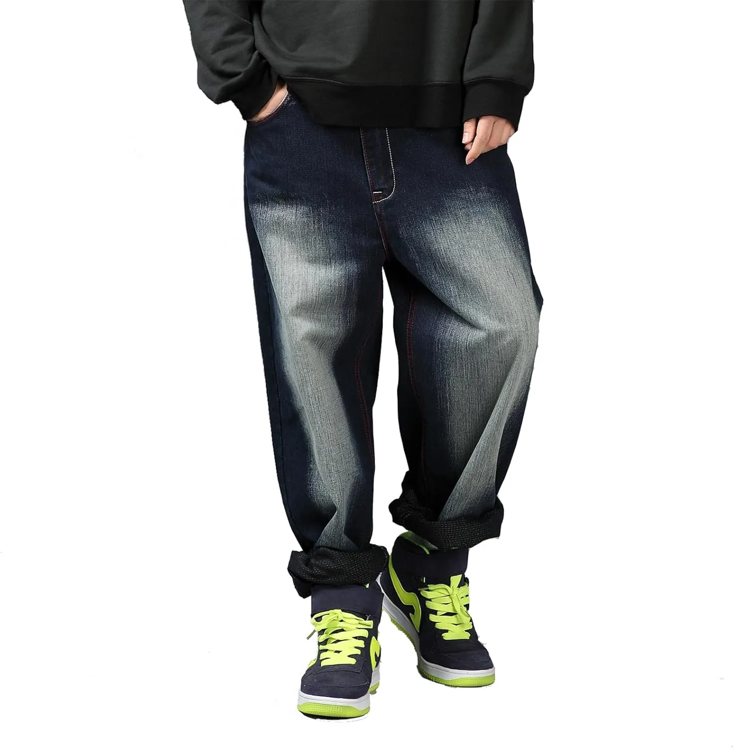 LUOBANIU Men's Vintage Hip Hop Style Baggy Jeans Denim Loose Fit Straight Leg Dance Skateboard Pants