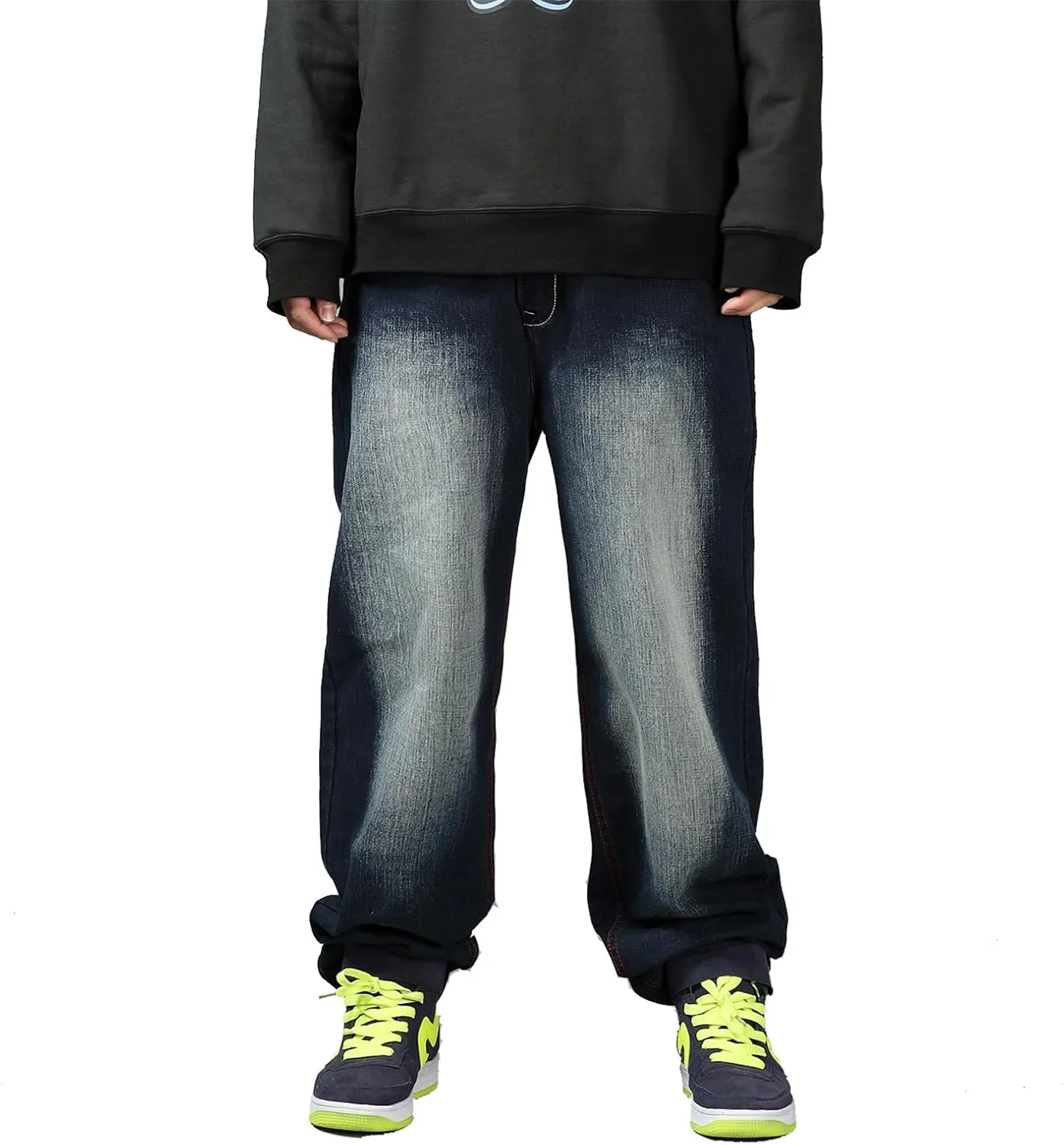 LUOBANIU Men's Vintage Hip Hop Style Baggy Jeans Denim Loose Fit Straight Leg Dance Skateboard Pants