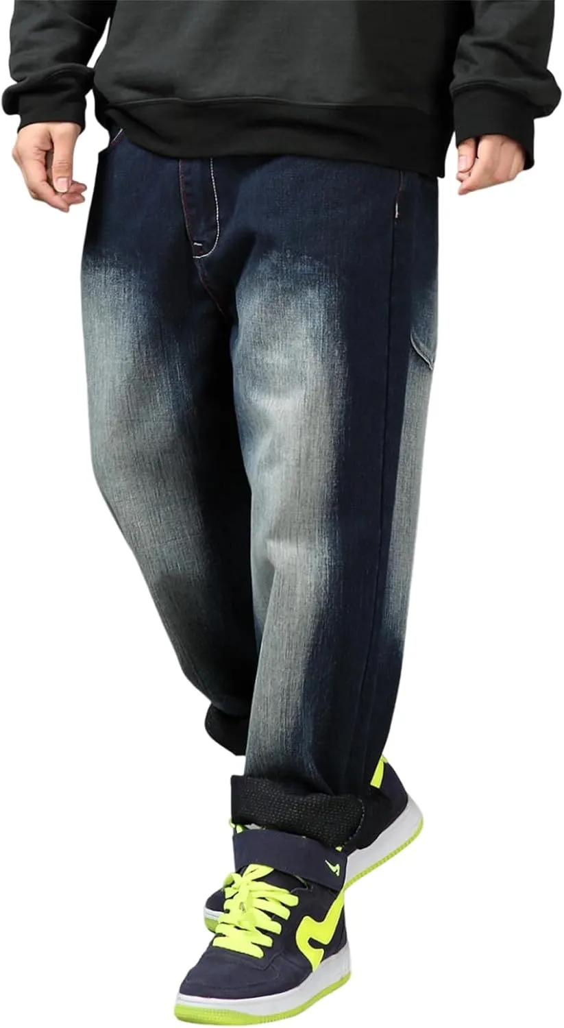 LUOBANIU Men's Vintage Hip Hop Style Baggy Jeans Denim Loose Fit Straight Leg Dance Skateboard Pants