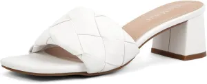 MaxMuxun Women's Square Open Toe Low Chunky Block Heel Slip on Slide Sandals