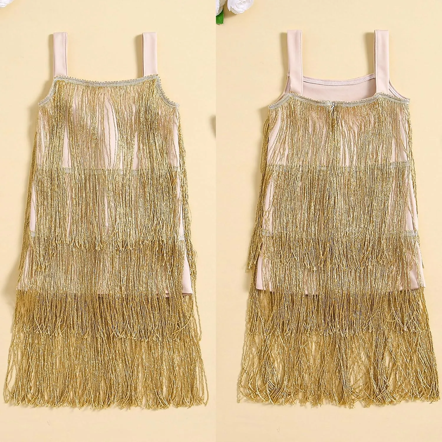 MBMSHEGH Kids Sequin Fringe Dress Sparkling Tassel Sleeveless Dress Little Girls Dance Wear Party Latin Dance Dress 1-10T
