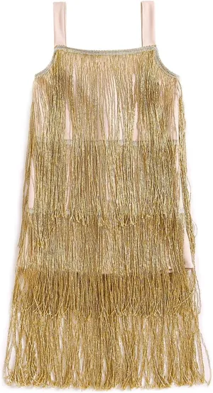 MBMSHEGH Kids Sequin Fringe Dress Sparkling Tassel Sleeveless Dress Little Girls Dance Wear Party Latin Dance Dress 1-10T