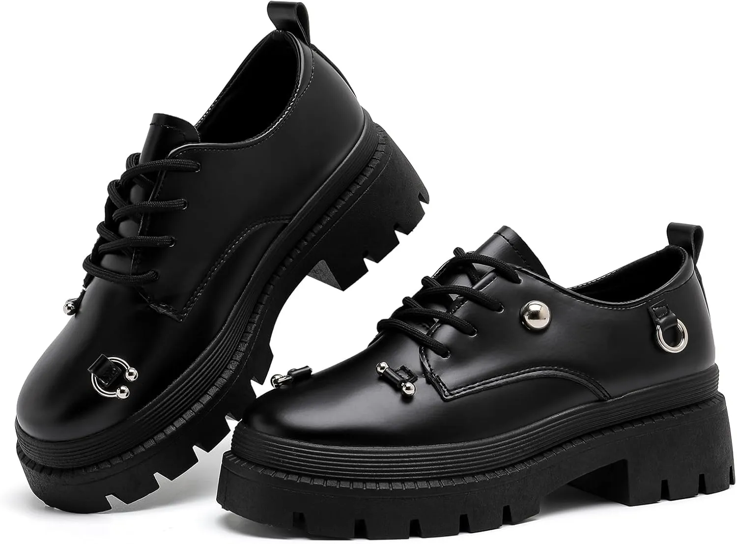 MEMON Oxford Shoes for Women,Platform Oxfords for Women,Low Heel Lace-Up Chunky Classic Oxford,Business Work Office Dress Shoes