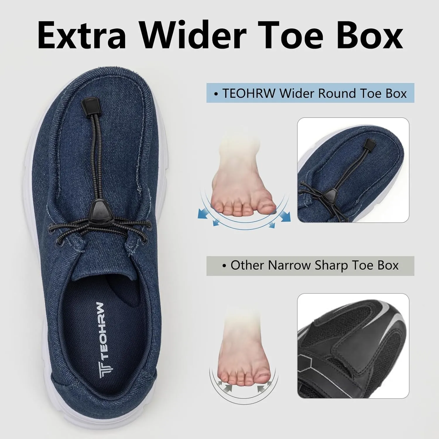 Men Extra Wide Shoes Casual Loafers Slip On Comfortable and Breathable Boat Shoes with Arch Support Insole