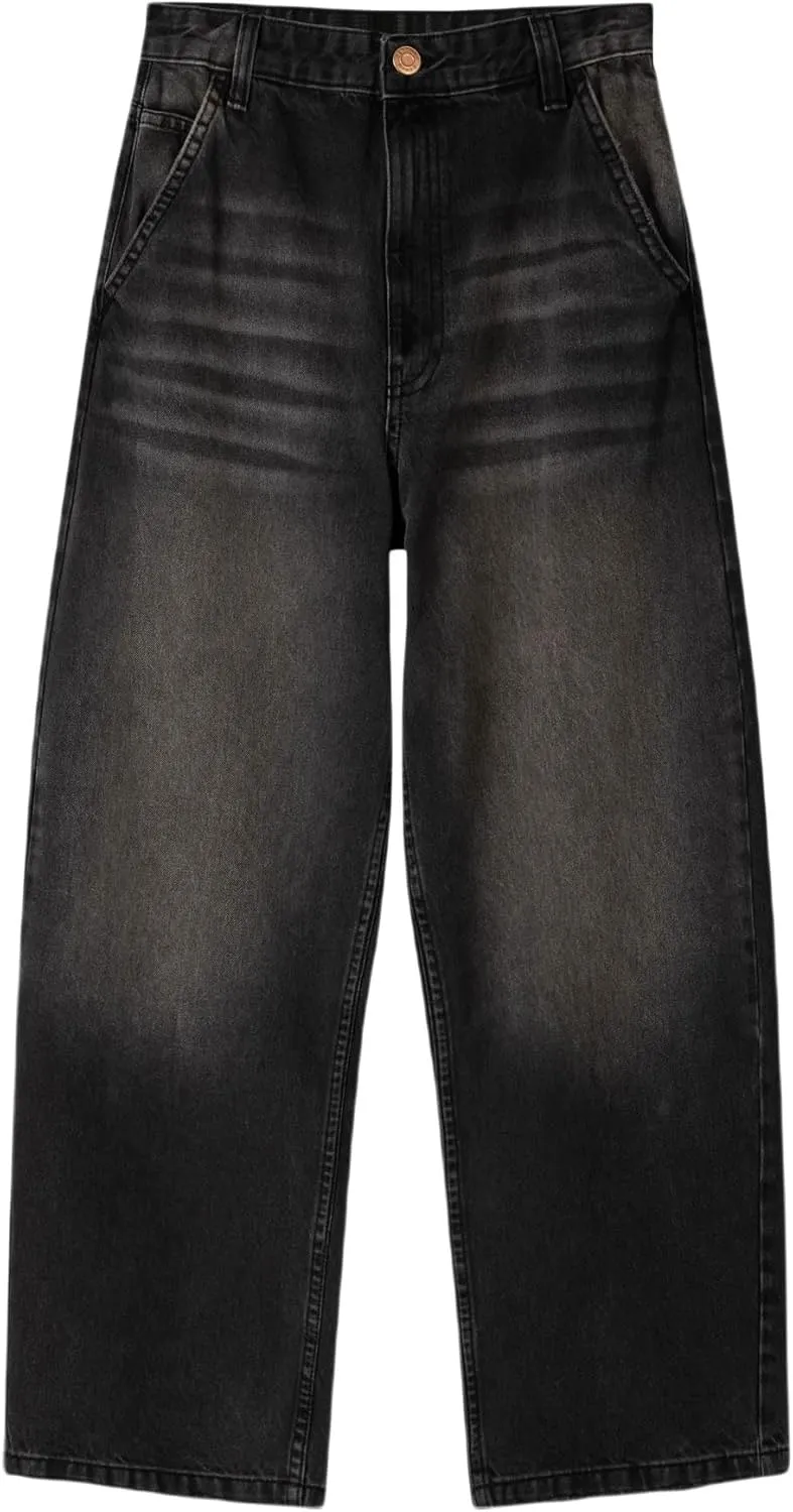 Men Grunge Jeans Vintage Baggy Wide Leg Hip Hop Skater Denim Pants Fashion Casual Loose Fit Trousers Streetwear