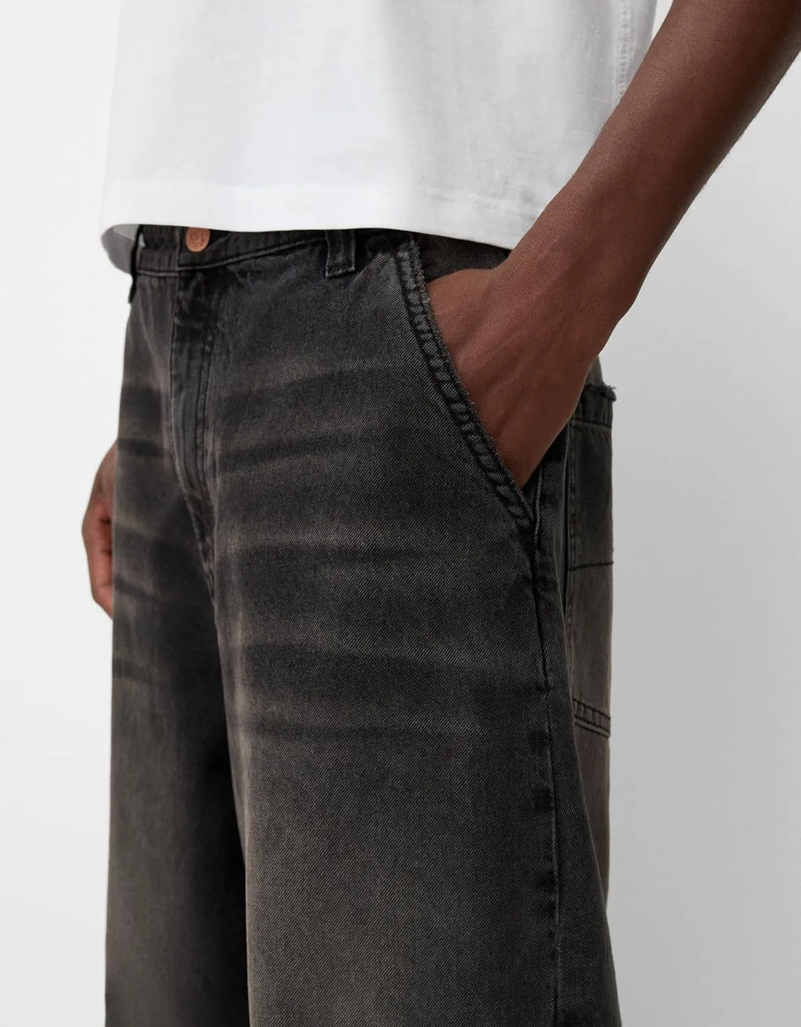 Men Grunge Jeans Vintage Baggy Wide Leg Hip Hop Skater Denim Pants Fashion Casual Loose Fit Trousers Streetwear