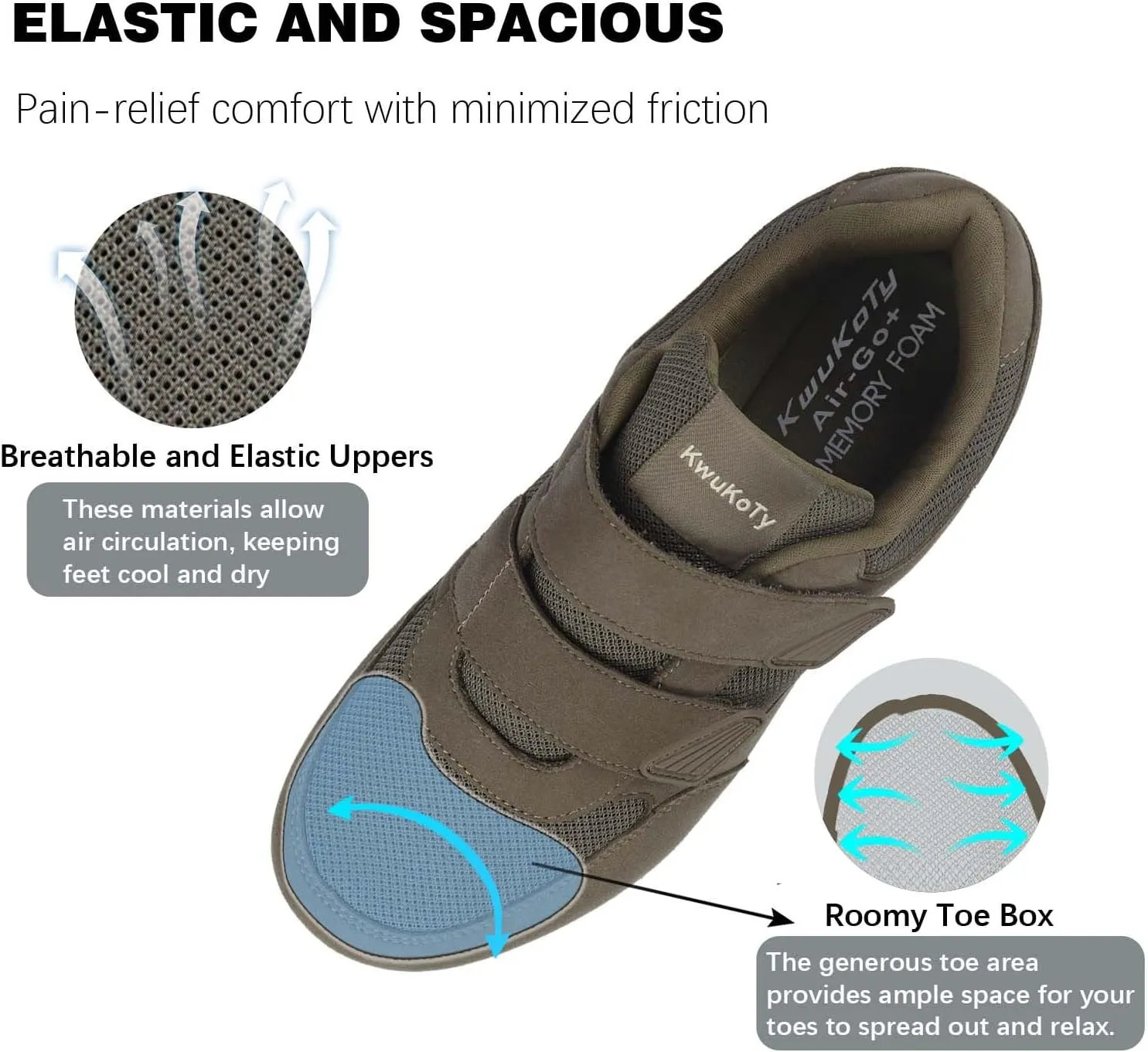 Men's Adjustable Fit Diabetic Shoes Orthopedic Walking Sneakers | Plantar Fasciitis/Swollen Feet/Bunions | Wide Size 8-13