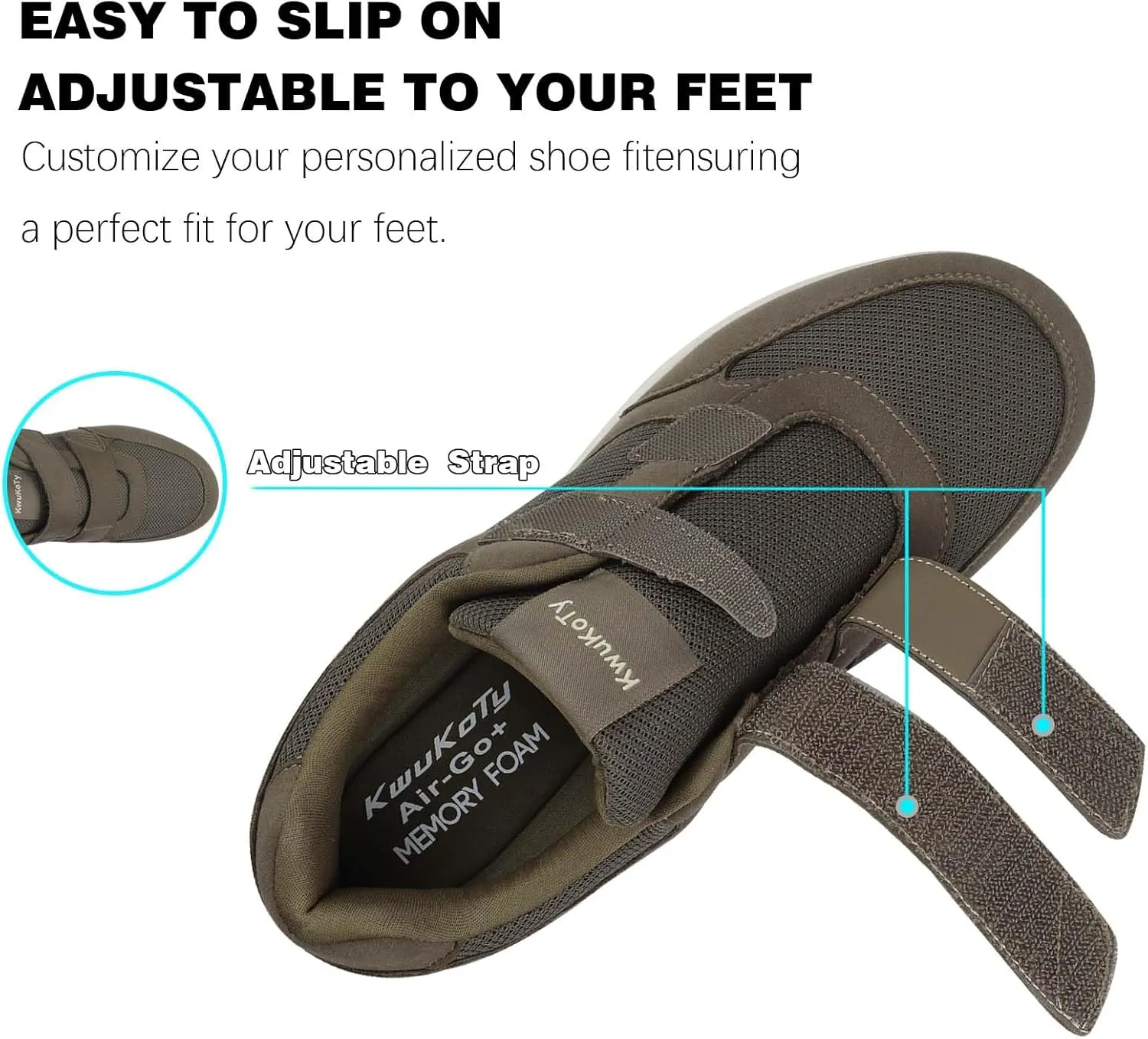 Men's Adjustable Fit Diabetic Shoes Orthopedic Walking Sneakers | Plantar Fasciitis/Swollen Feet/Bunions | Wide Size 8-13