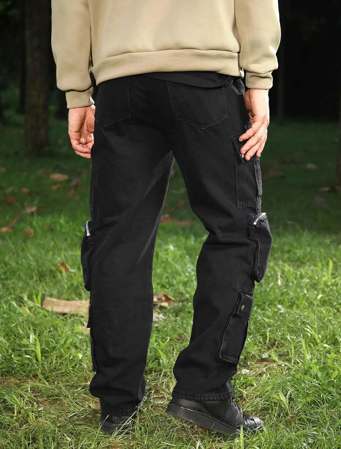 Men's Baggy Cargo Jeans Wide Leg Hip Hop Jeans Loose Fit Multiple Pockets Denim Pants Streetwear
