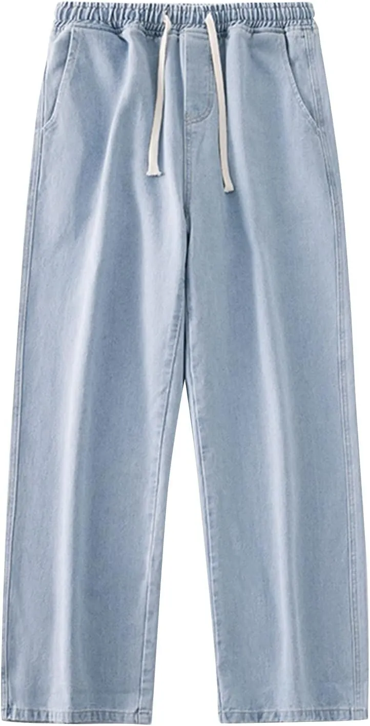 Men's Baggy Hip Hop Jeans Wide Leg Skater Denim Pants Casual Loose Fit Long Trousers Streetwear