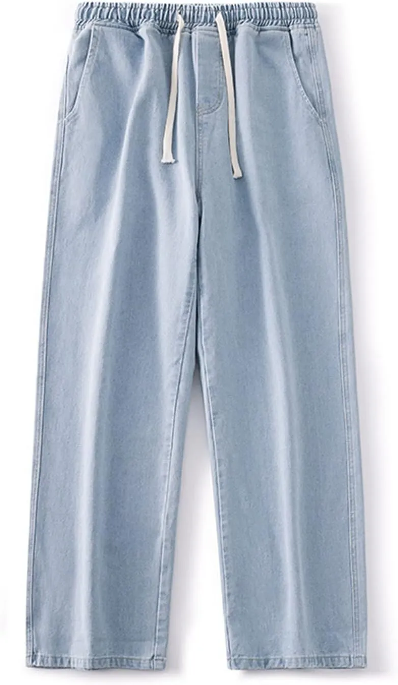 Men's Baggy Hip Hop Jeans Wide Leg Skater Denim Pants Casual Loose Fit Long Trousers Streetwear