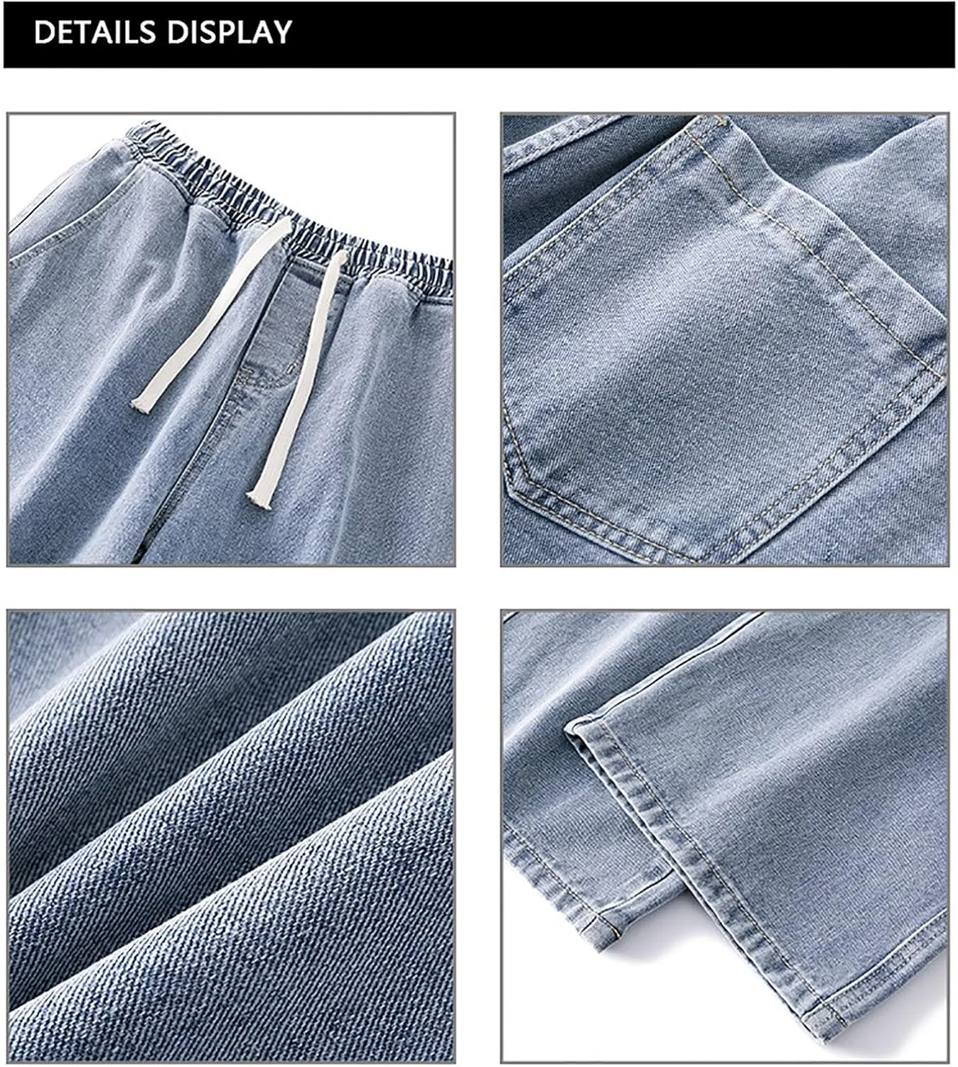 Men's Baggy Hip Hop Jeans Wide Leg Skater Denim Pants Casual Loose Fit Long Trousers Streetwear
