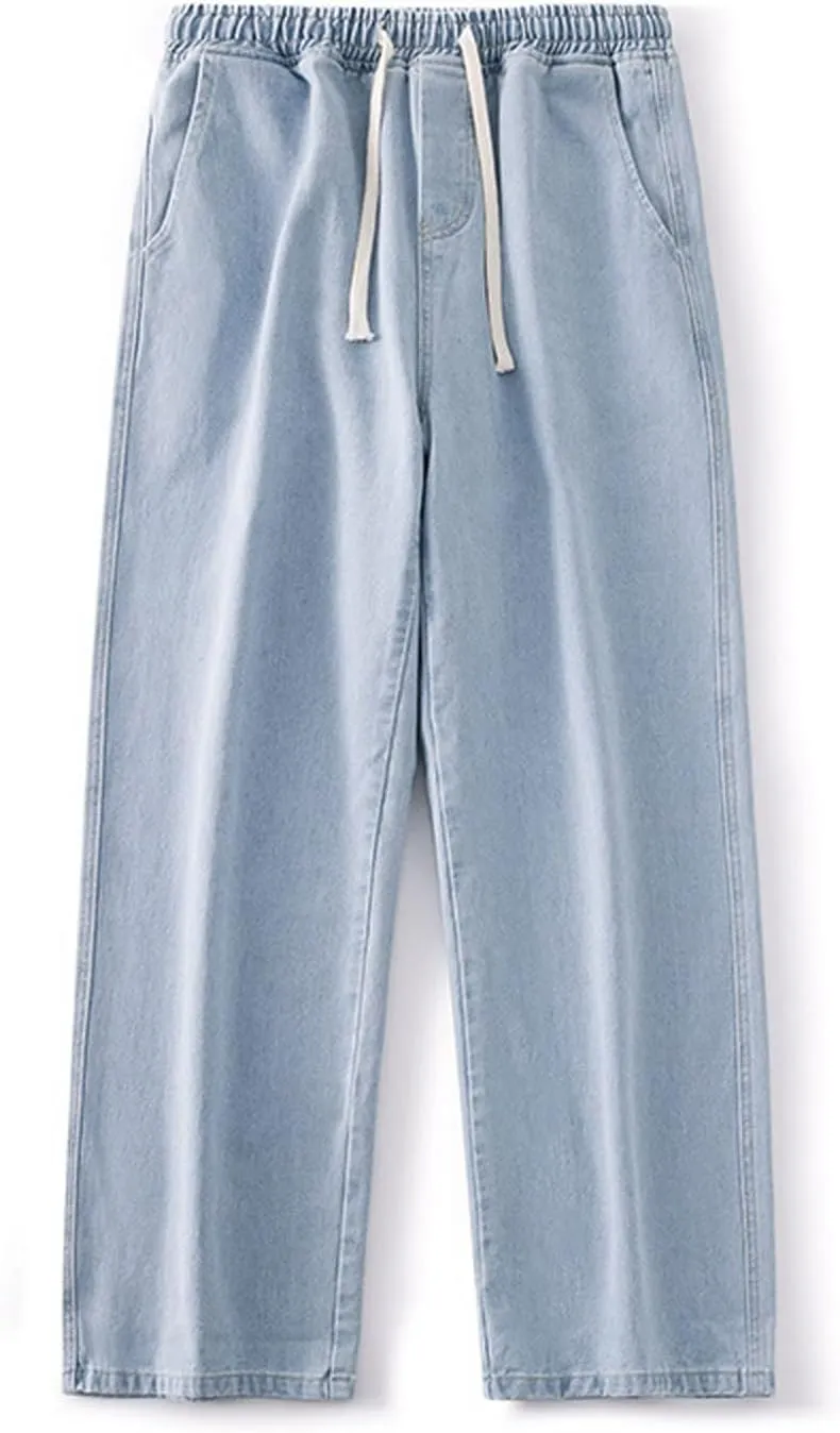 Men's Baggy Hip Hop Jeans Wide Leg Skater Denim Pants Casual Loose Fit Long Trousers Streetwear