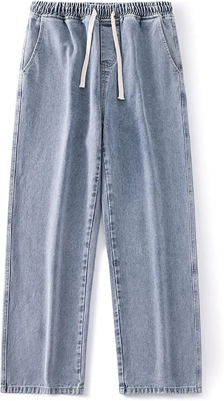 Men's Baggy Hip Hop Jeans Wide Leg Skater Denim Pants Casual Loose Fit Long Trousers Streetwear